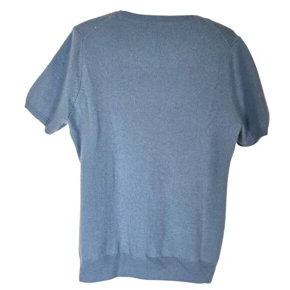 State 100% Pure Cashmere Blue Short Sleeve Crewneck Sweater M, Worn Once - Picture 3 of 7
